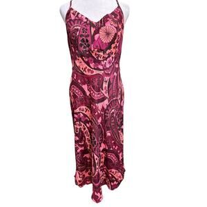 Figue NWT Pink Paisley Floral Satin Slip Dres s Sz Medium Spaghetti Strap